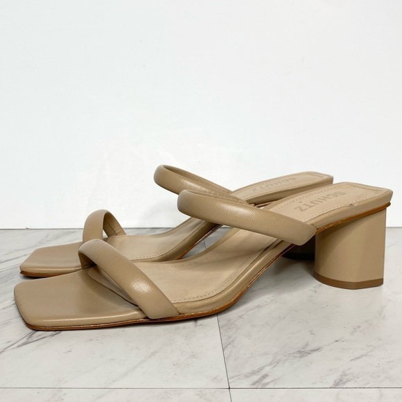 New! Schutz Ully Lo Tan Leather Heeled Sandal 10B - Picture 1 of 13